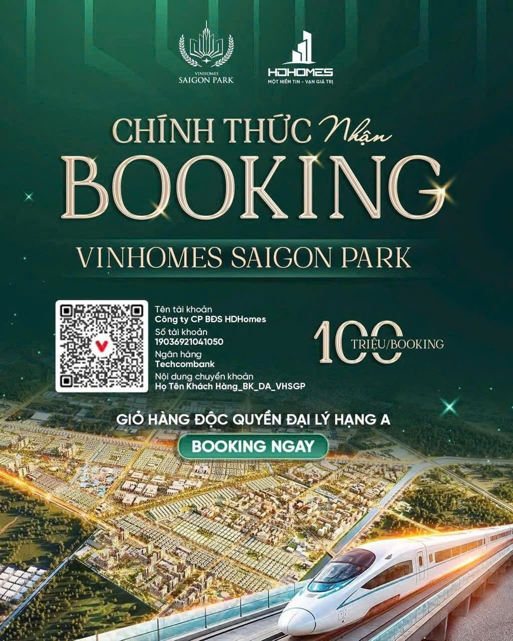 Chính thức nhận booking Vinhomes Sài Gòn Park - 100 triệu/booking qua HD Homes đại lý Hạng A