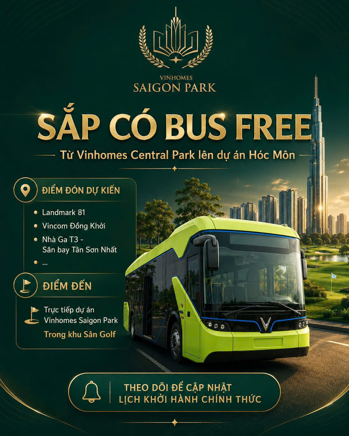 Bus free Vinhomes Sài Gòn Park kết nối Landmark 81, Vincom Đồng Khởi, ga T3 Tân Sơn Nhất