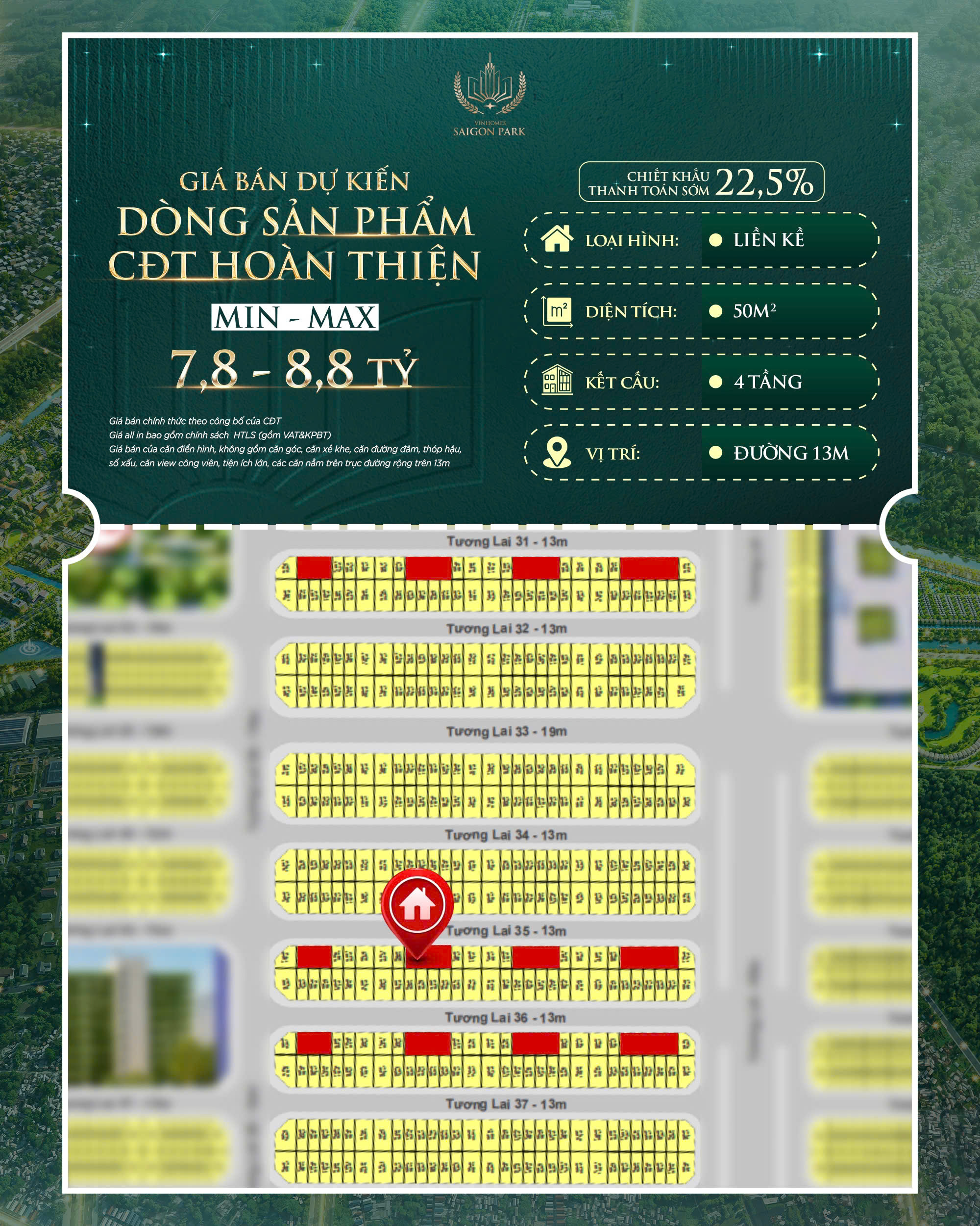 Giá bán liền kề CĐT hoàn thiện Vinhomes Sài Gòn Park 7,8-8,8 tỷ kèm sơ đồ vị trí
